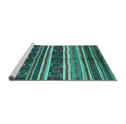 Sideview of Machine Washable Oriental Turquoise Industrial Area Rugs, wshurb749turq
