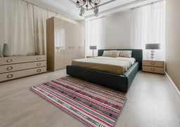 Mid-Century Modern Silver Pink Oriental Rug in a Bedroom, urb749