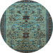 Round Machine Washable Oriental Light Blue Industrial Rug, wshurb750lblu