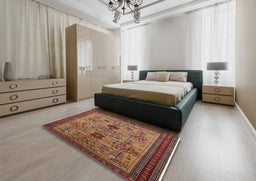Mid-Century Modern Red Oriental Rug in a Bedroom, urb750