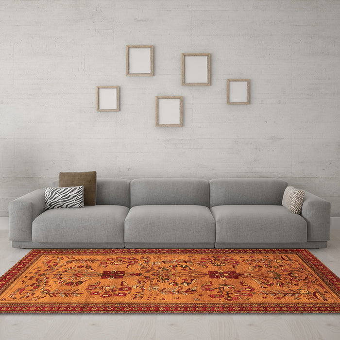 Machine Washable Oriental Orange Industrial Area Rugs in a Living Room, wshurb750org