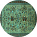 Round Machine Washable Oriental Turquoise Industrial Area Rugs, wshurb750turq