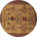 Round Machine Washable Oriental Brown Industrial Rug, wshurb750brn