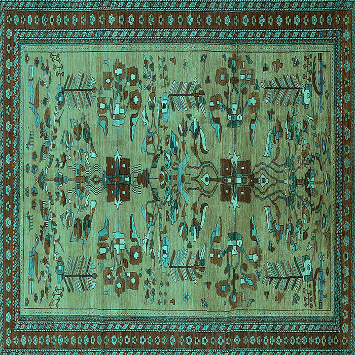 Square Machine Washable Oriental Turquoise Industrial Area Rugs, wshurb750turq