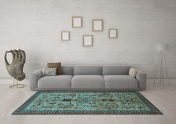 Machine Washable Oriental Light Blue Industrial Rug in a Living Room, wshurb750lblu