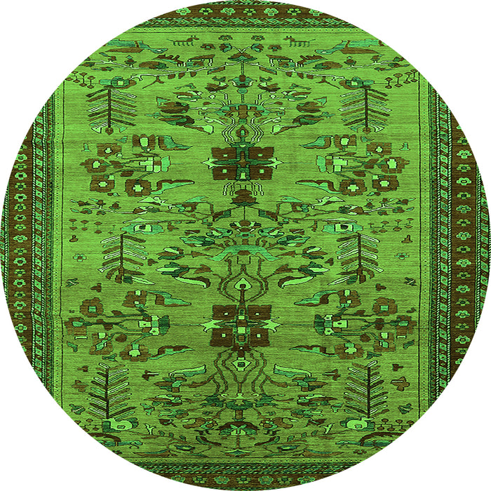 Round Machine Washable Oriental Green Industrial Area Rugs, wshurb750grn