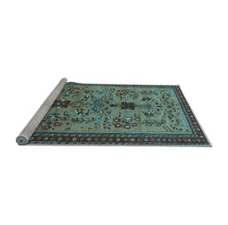 Sideview of Machine Washable Oriental Light Blue Industrial Rug, wshurb750lblu