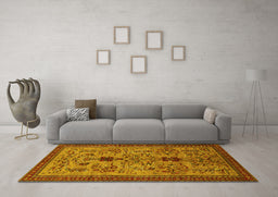 Machine Washable Oriental Yellow Industrial Rug in a Living Room, wshurb750yw