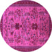 Round Machine Washable Oriental Pink Industrial Rug, wshurb750pnk