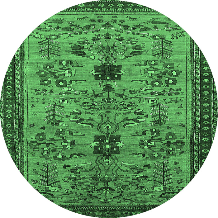 Round Machine Washable Oriental Emerald Green Industrial Area Rugs, wshurb750emgrn