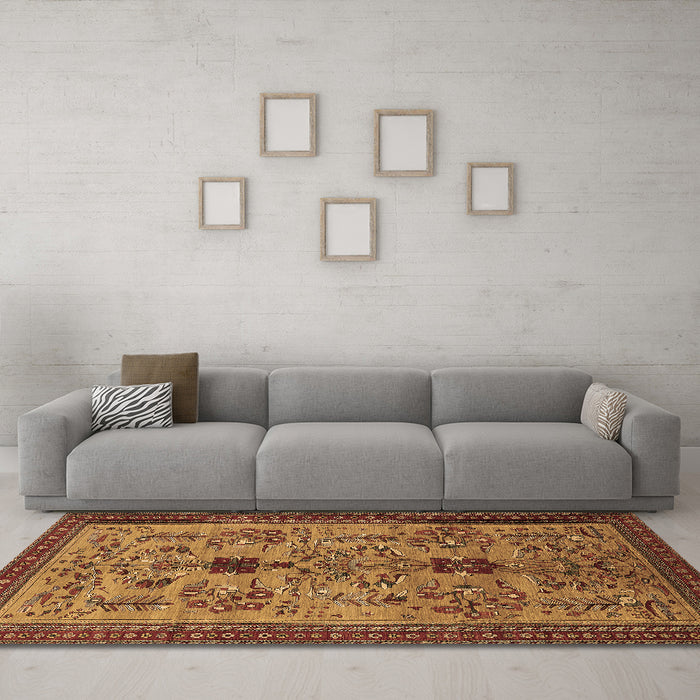 Machine Washable Oriental Brown Industrial Rug in a Living Room,, wshurb750brn