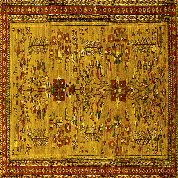 Square Machine Washable Oriental Yellow Industrial Rug, wshurb750yw