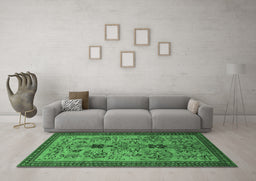 Machine Washable Oriental Emerald Green Industrial Area Rugs in a Living Room,, wshurb750emgrn