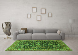 Machine Washable Oriental Green Industrial Area Rugs in a Living Room,, wshurb751grn