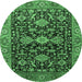 Round Oriental Emerald Green Industrial Rug, urb751emgrn