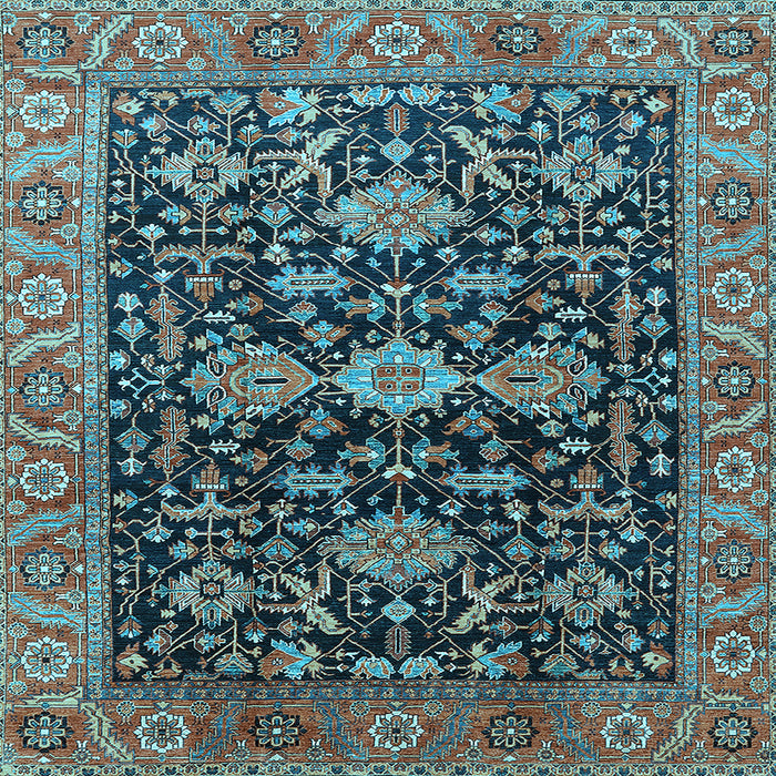 Square Machine Washable Oriental Light Blue Industrial Rug, wshurb751lblu