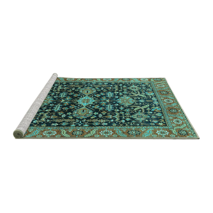 Sideview of Machine Washable Oriental Turquoise Industrial Area Rugs, wshurb751turq