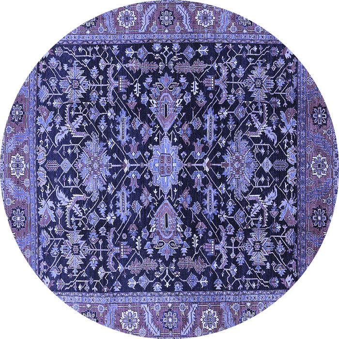 Round Machine Washable Oriental Blue Industrial Rug, wshurb751blu