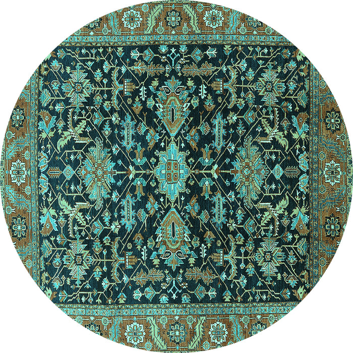 Round Oriental Turquoise Industrial Rug, urb751turq