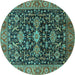 Round Oriental Turquoise Industrial Rug, urb751turq