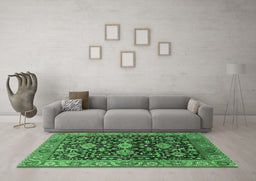 Machine Washable Oriental Emerald Green Industrial Area Rugs in a Living Room,, wshurb751emgrn