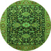 Round Machine Washable Oriental Green Industrial Area Rugs, wshurb751grn