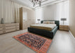 Mid-Century Modern Camel Brown Oriental Rug in a Bedroom, urb751