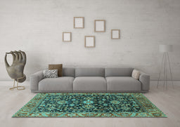 Machine Washable Oriental Turquoise Industrial Area Rugs in a Living Room,, wshurb751turq
