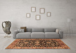 Machine Washable Oriental Brown Industrial Rug in a Living Room,, wshurb751brn