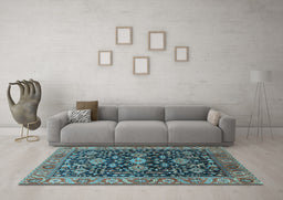 Machine Washable Oriental Light Blue Industrial Rug in a Living Room, wshurb751lblu