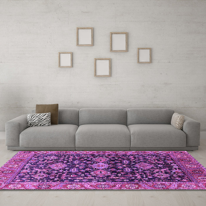 Machine Washable Oriental Purple Industrial Area Rugs in a Living Room, wshurb751pur