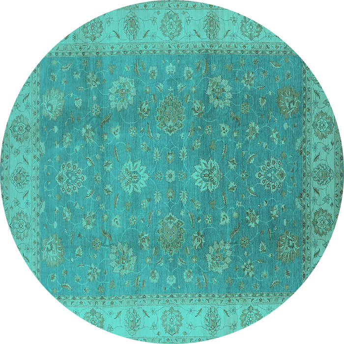 Round Machine Washable Oriental Turquoise Traditional Area Rugs, wshurb752turq