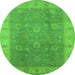 Round Machine Washable Oriental Green Traditional Area Rugs, wshurb752grn