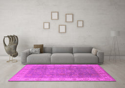 Machine Washable Oriental Pink Traditional Rug in a Living Room, wshurb752pnk