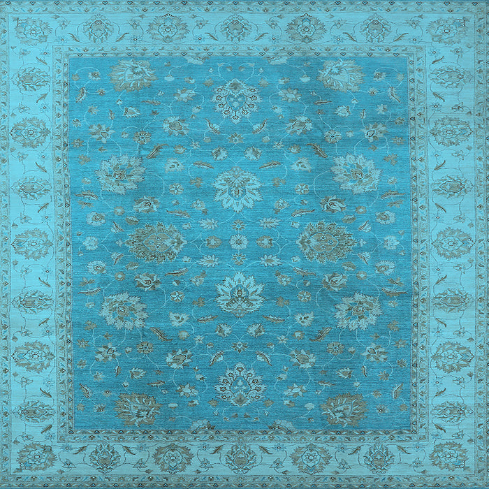 Square Machine Washable Oriental Light Blue Traditional Rug, wshurb752lblu