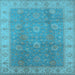 Square Machine Washable Oriental Light Blue Traditional Rug, wshurb752lblu