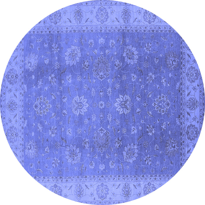 Round Machine Washable Oriental Blue Traditional Rug, wshurb752blu