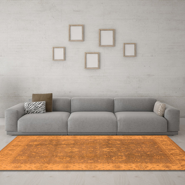 Machine Washable Oriental Orange Traditional Area Rugs in a Living Room, wshurb752org