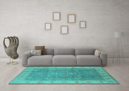 Machine Washable Oriental Turquoise Traditional Area Rugs in a Living Room,, wshurb752turq
