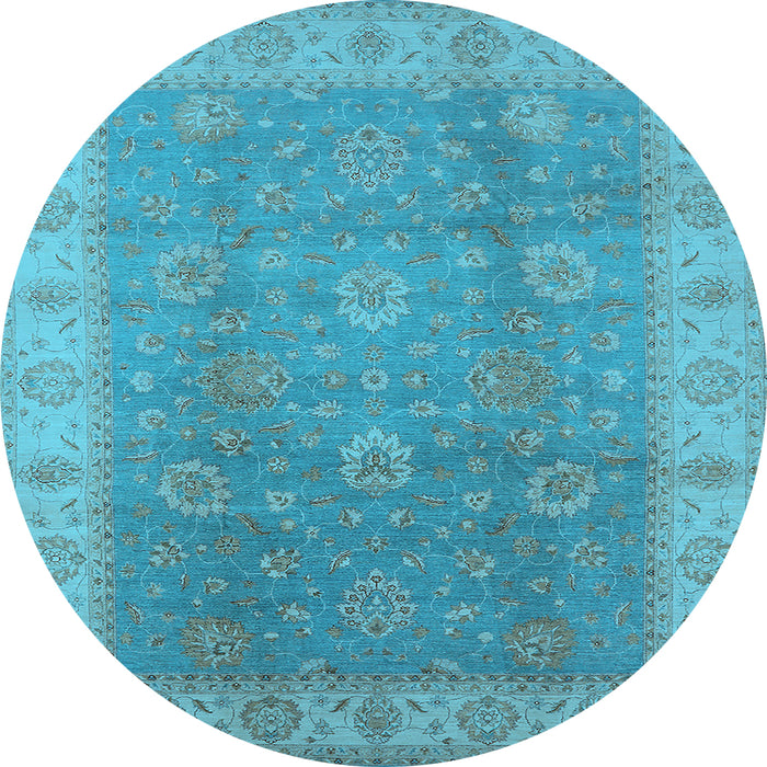 Round Machine Washable Oriental Light Blue Traditional Rug, wshurb752lblu