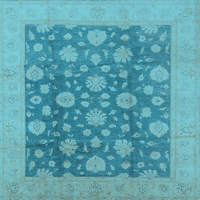 Square Machine Washable Oriental Light Blue Traditional Rug, wshurb753lblu