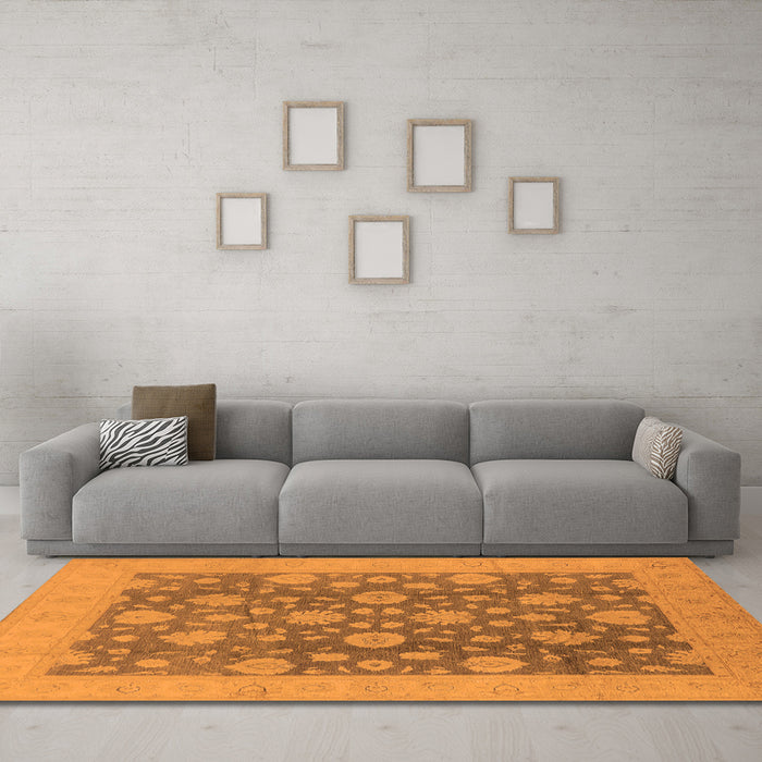 Machine Washable Oriental Orange Traditional Area Rugs in a Living Room, wshurb753org