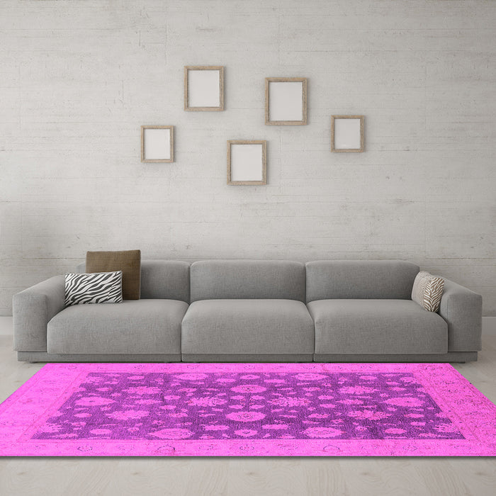 Machine Washable Oriental Pink Traditional Rug in a Living Room, wshurb753pnk