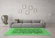 Machine Washable Oriental Emerald Green Traditional Area Rugs in a Living Room,, wshurb753emgrn