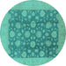 Round Machine Washable Oriental Turquoise Traditional Area Rugs, wshurb753turq