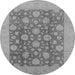 Round Machine Washable Oriental Gray Traditional Rug, wshurb753gry