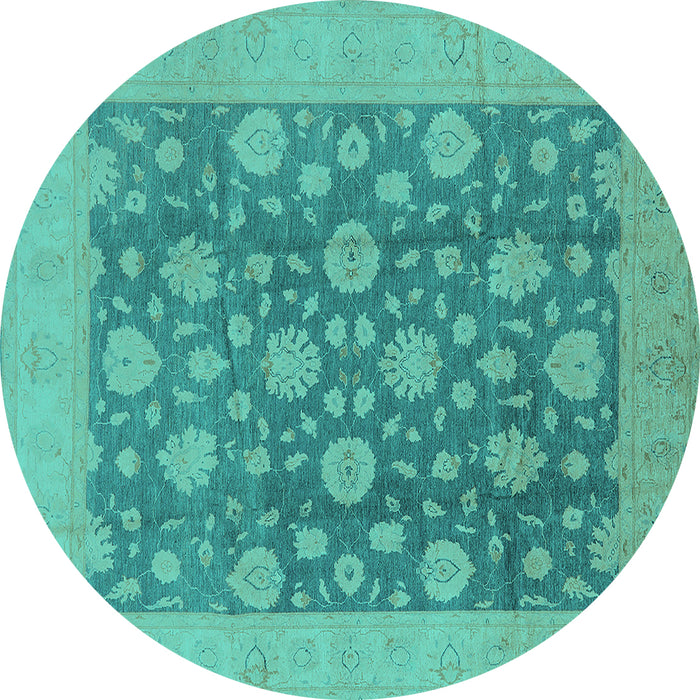 Round Oriental Turquoise Traditional Rug, urb753turq