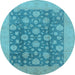 Round Machine Washable Oriental Light Blue Traditional Rug, wshurb753lblu