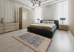 Mid-Century Modern Gray Oriental Rug in a Bedroom, urb753