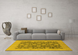 Machine Washable Oriental Yellow Traditional Rug in a Living Room, wshurb753yw